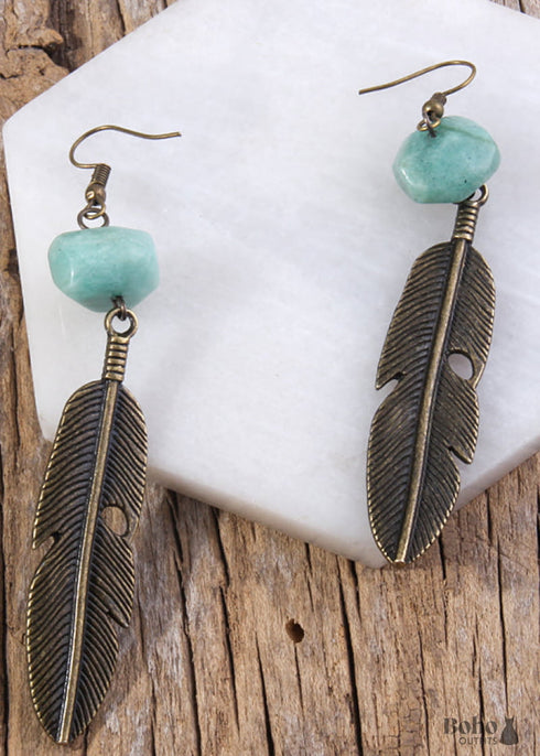 Boho Earrings, RH Dangle Earrings, Feather Jade